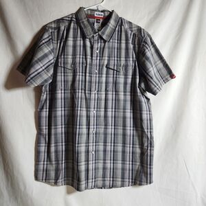 North Face Pearl Snap Men's XL Plaid Short Sleeve Shirt - Gray